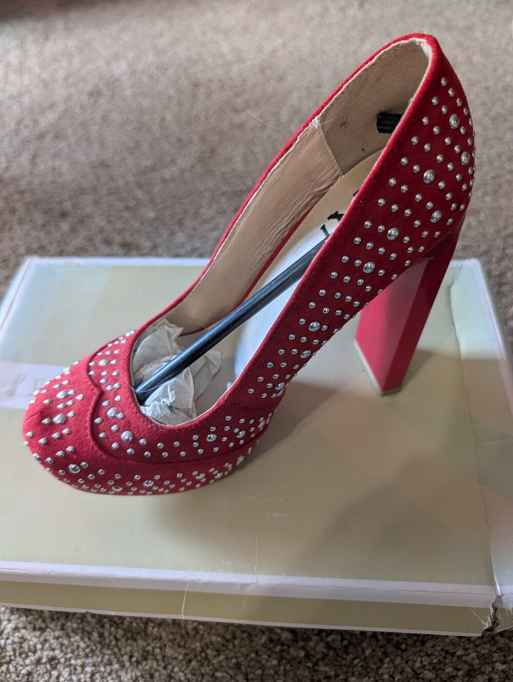 Women's Red Crystal-Embellished High Heel Pumps Size 9